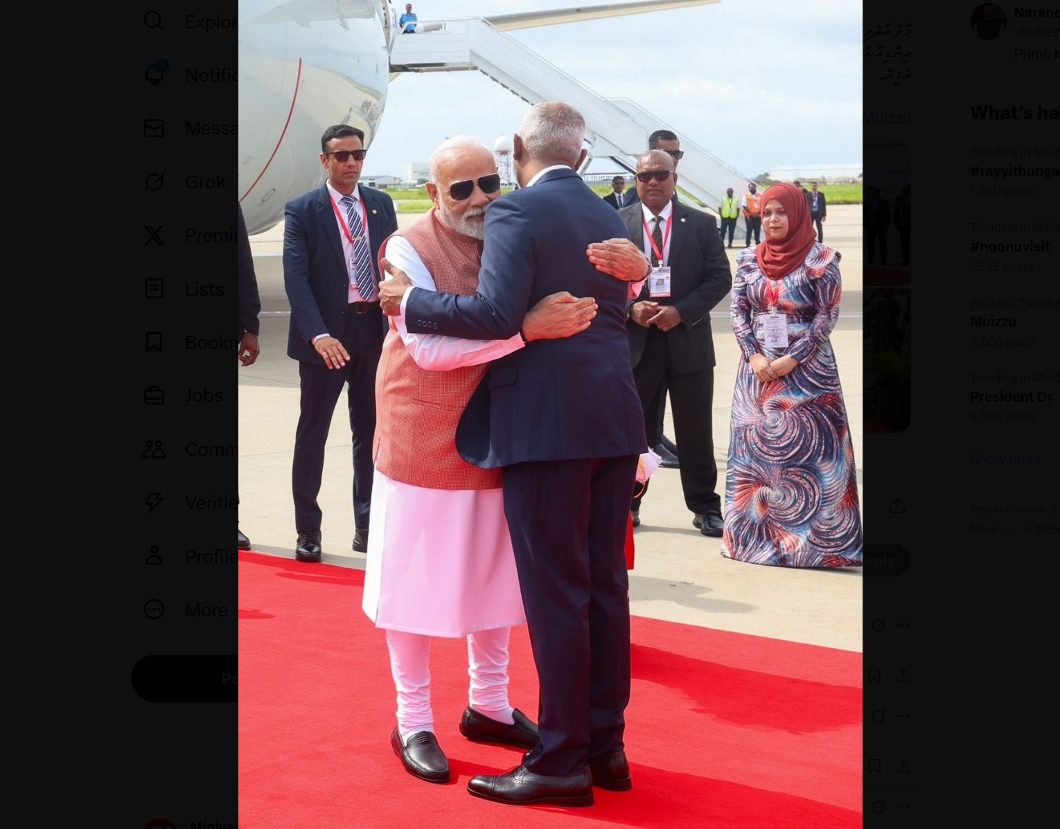 މާލެ އާދެވިއްޖެ، މަރުހަބާދަންނަވަން އެއާޕޯޓަށް ވަޑައިގަތީ ރައީސް މުއިއްޒު: ބޮޑުވަޒީރު މޯދީ